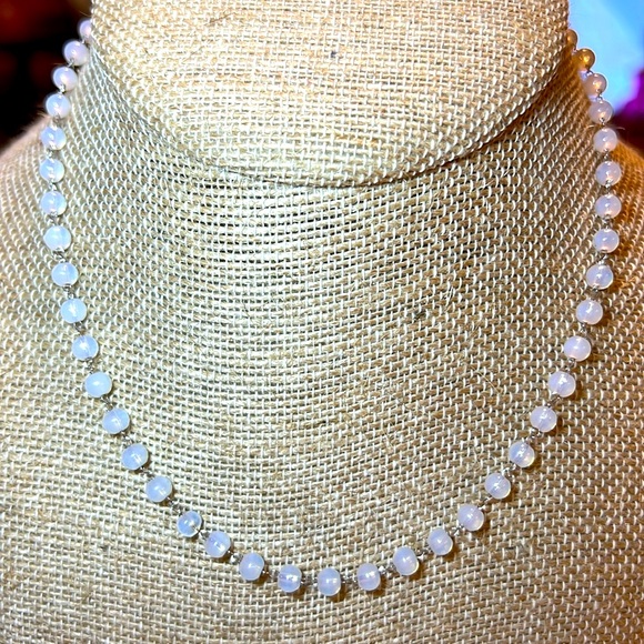 None Jewelry - Boho opaline opalescent style plastic beaded choker silver tone necklace